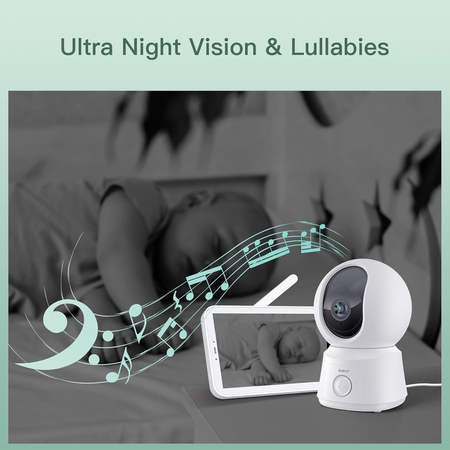 2MP | كاميرا مراقبة الأطفال الداخلية رؤية ليلية مع شاشة متنقلة 5 بوصة,الكشف عن البكاء ودرجة الحرارة | Arenti AInanny BC12S-UK-GL |