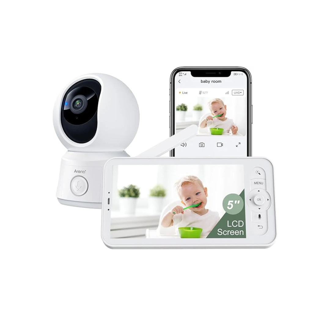 2MP | كاميرا مراقبة الأطفال الداخلية رؤية ليلية مع شاشة متنقلة 5 بوصة,الكشف عن البكاء ودرجة الحرارة | Arenti AInanny BC12S-UK-GL |