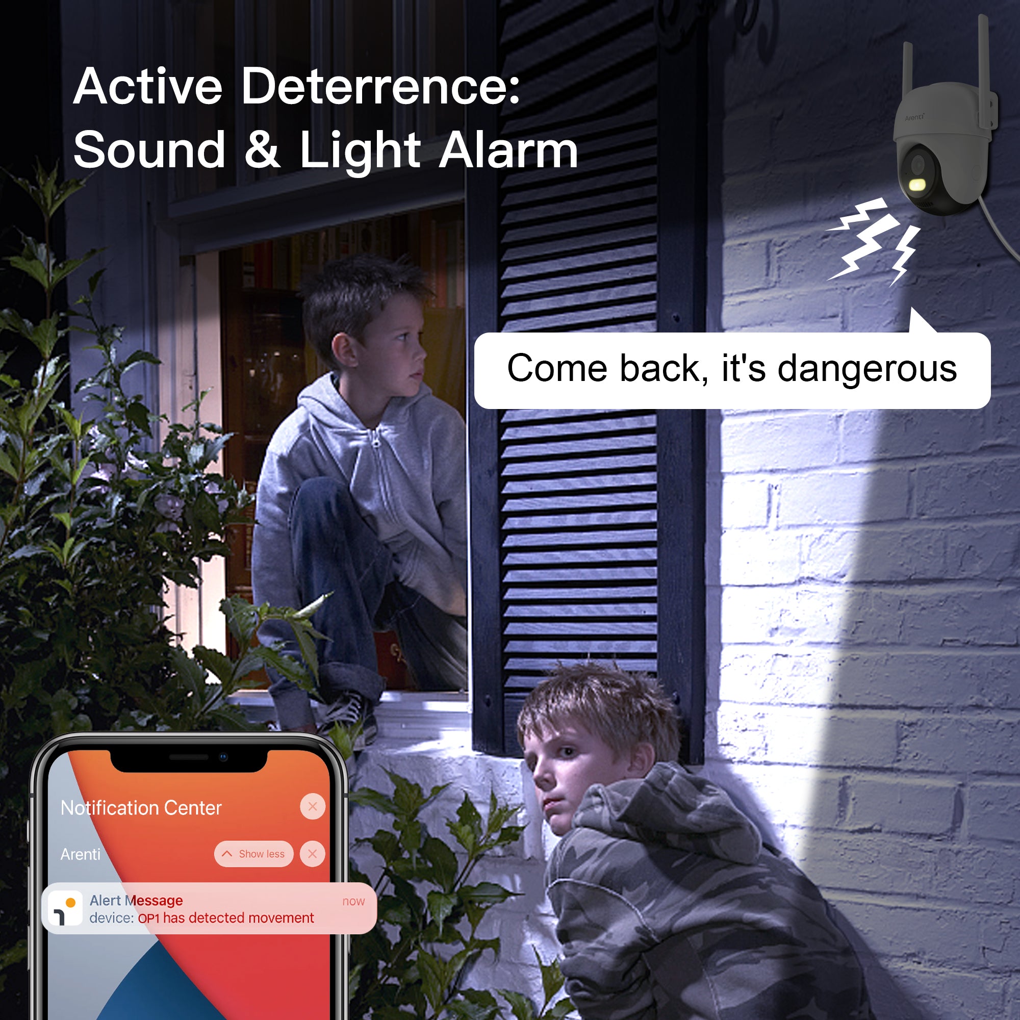 4MP | كاميرا مراقبة خارجية رؤية 360 ْ بالاشعة تحت الحمراء فائق الوضوح مع كشف الحركة واي فاي | Arenti OP1