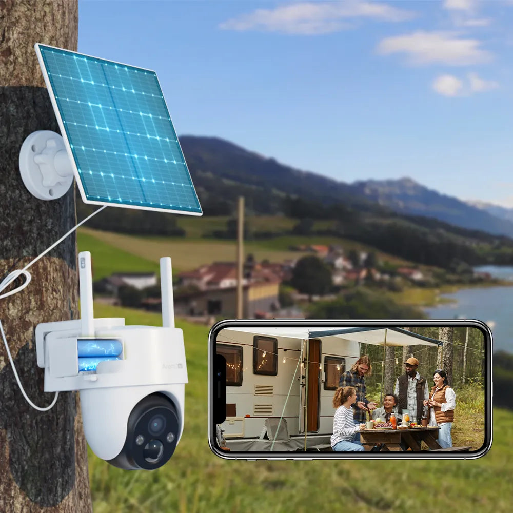 3MP | كاميرا مراقبة خارجية متحركة تعمل بالبطارية تدعم شريحة الجوال مع لوح الطاقة الشمسية| Arenti GO3G