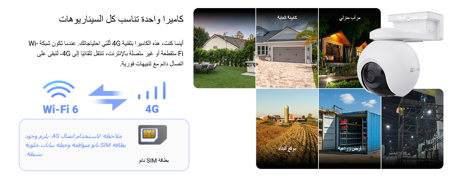 8MP | كاميرا مراقبة خارجية متحركة تعمل بالبطارية تدعم شريحة الجوال مع لوح الطاقة الشمسية EZVIZ EB8 4K