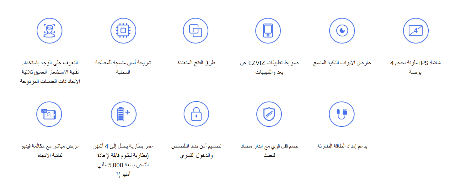 قفل الباب الذكي ببصمة الوجه, مكالمات فيديو ,التحكم من الجوال،تنبيهات فورية | Ezviz DL50FVS