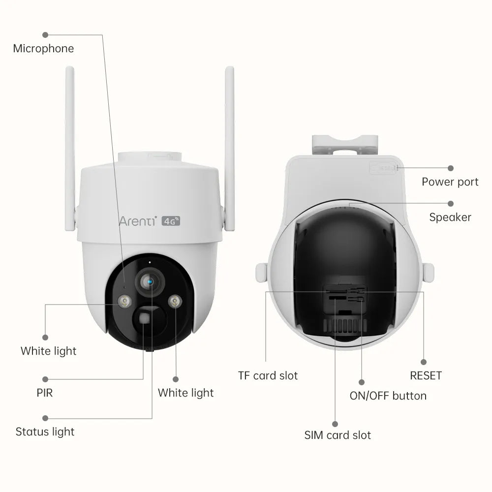 3MP | كاميرا مراقبة خارجية متحركة تعمل بالبطارية تدعم شريحة الجوال مع لوح الطاقة الشمسية| Arenti GO3G