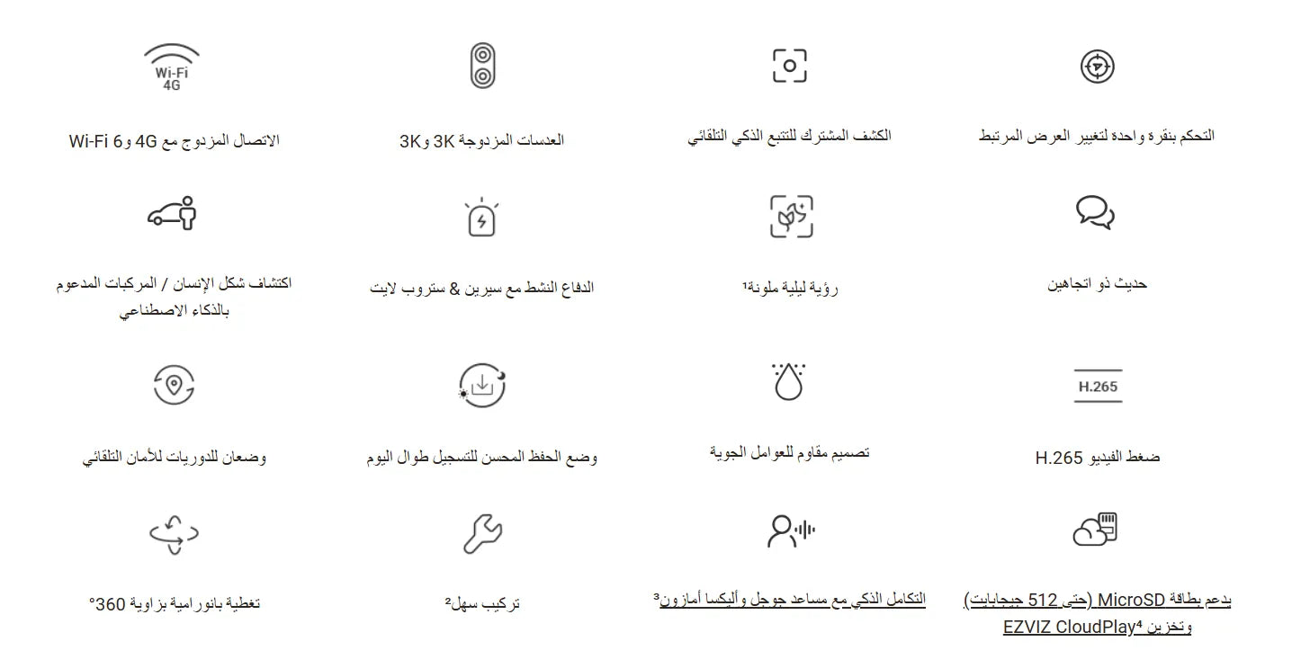 5MP | كاميرا مراقبة خارجية 4G اتصال مزدوج تصوير 360° درجة واي فاي عدستين حماية كاملة للمنزل | H9C EZVEZ
