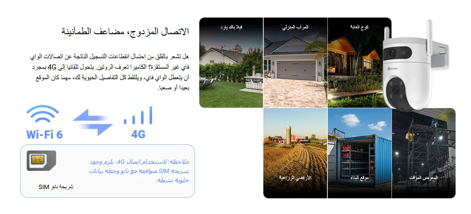 5MP | كاميرا مراقبة خارجية 4G اتصال مزدوج تصوير 360° درجة واي فاي عدستين حماية كاملة للمنزل | H9C EZVEZ